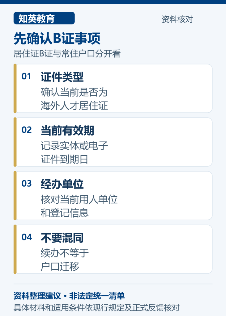 海外人才居住证B证续办事项核对图
